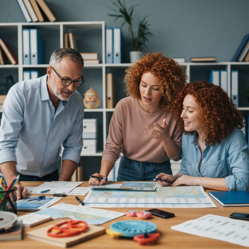 TravelToursPro team planning custom travel itineraries in modern office